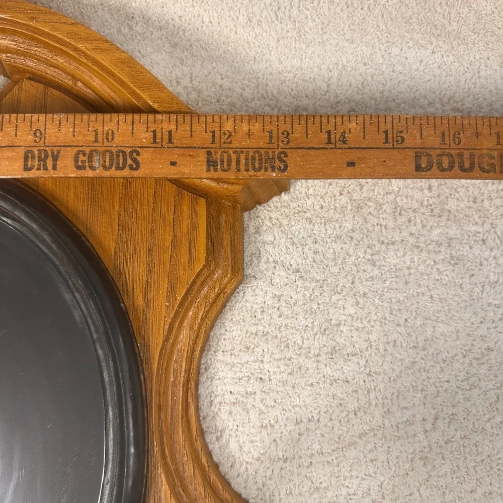 Vintage Faux Wood Shield Wall Mirror Sconce Dual Candle Holder Black Scroll Arms